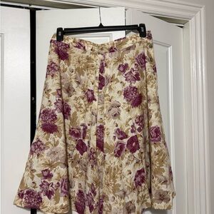 Elegant Floral A-Line Skirt - Purple and Cream